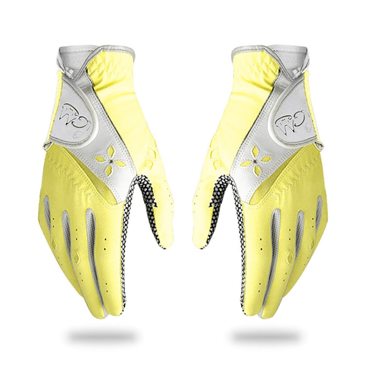 PGM One Pair Golf Non-Slip PU Leather Gloves for Women (Color:Yellow Size:21)