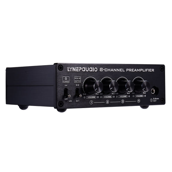 LINEPAUDIO B981 Pro 8-ch Pre-amplifier Speaker Distributor Switcher Speaker Comparator, Signal Booster with Volume Control & Earphone / Monitor Function (Black)