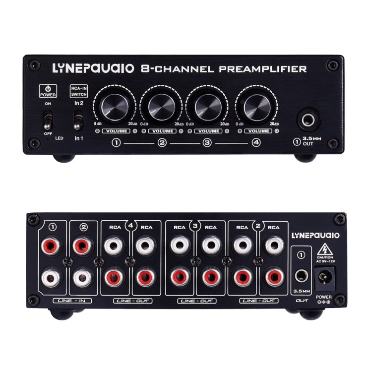 LINEPAUDIO B981 Pro 8-ch Pre-amplifier Speaker Distributor Switcher Speaker Comparator, Signal Booster with Volume Control & Earphone / Monitor Function (Black)