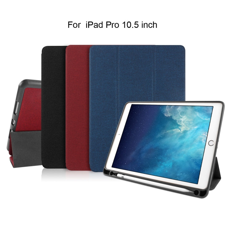 Mutural Exquisite Series Cloth Texture PU+TPU Leather Case for iPad Pro 10.5 inch, with 3-Fold Holder & Pen Slot & Sleep & Wake-up Function(Blue)