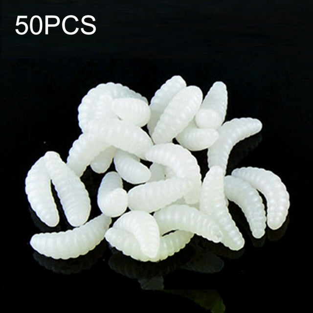 HENGJIA SO106 50 PCS 20mm Simulation Bread Bait Worms Crescent Soft Bait Horseback Fish Worm Bait Fishing Gear (White)