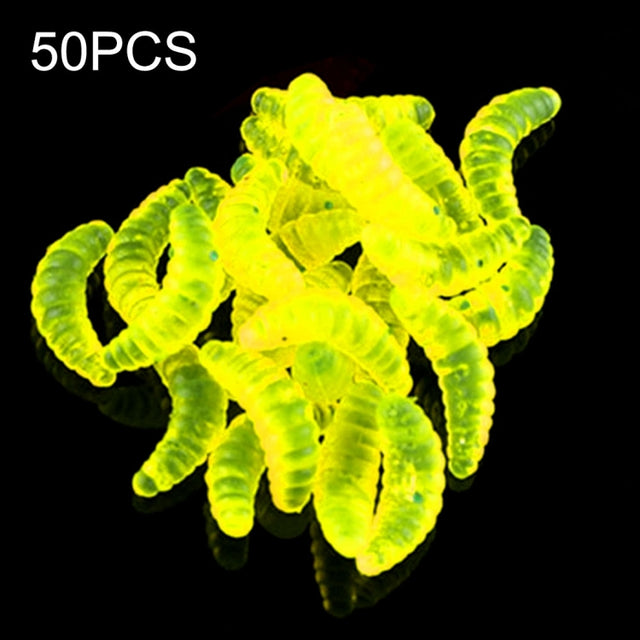 HENGJIA SO106 50 PCS 20mm Simulation Bread Bait Worms Crescent Soft Bait Horseback Fish Worm Bait Fishing Gear (Yellow)