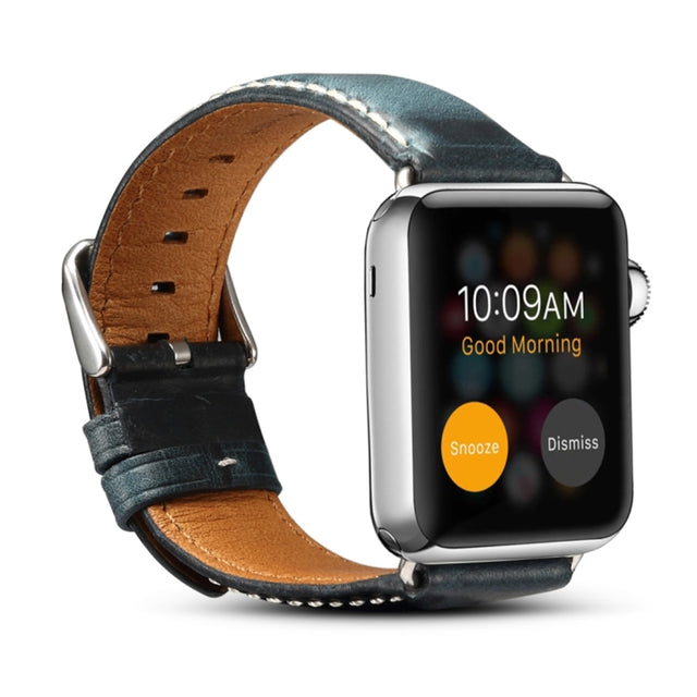 Denior Oil Wax Retro Watch Leather Watch Band for Apple Watch Series 7 45mm / 6 & SE & 5 & 4 44mm / 3 & 2 & 1 42mm (Dark Blue)