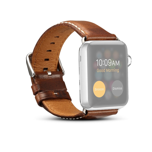 Denior Oil Wax Retro Watch Leather Watch Band for Apple Watch Series 7 45mm / 6 & SE & 5 & 4 44mm / 3 & 2 & 1 42mm (Brown)