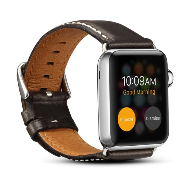Denior Oil Wax Retro Watch Leather Watch Band for Apple Watch Series 10 42mm / 9&8&7 41mm / SE 3&SE 2&6&SE&5&4 40mm / 3&2&1 38mm (Black)