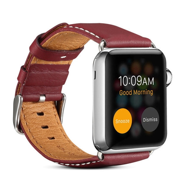 Denior Environmental Luxury Car Watch Leather Watch Band for Apple Watch Series 10 42mm / 9&8&7 41mm / SE 3&SE 2&6&SE&5&4 40mm / 3&2&1 38mm(Dark Red)