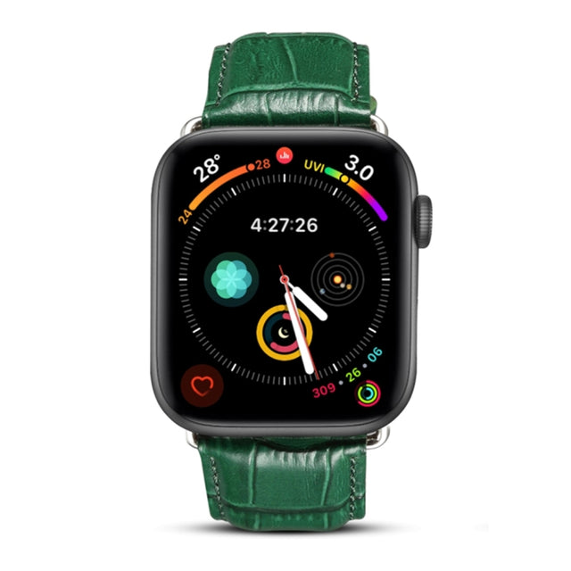 Denior Crocodile Grain Watch Cowhide Leather Watch Band for Apple Watch Series 7 45mm / 6 & SE & 5 & 4 44mm / 3 & 2 & 1 42mm (Green)