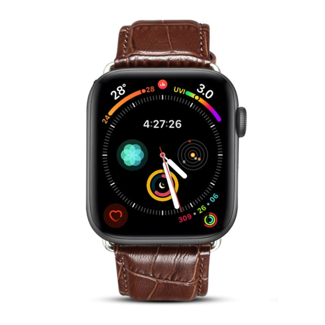 Denior Crocodile Grain Watch Cowhide Leather Watch Band for Apple Watch Series 7 41mm / 6 & SE & 5 & 4 40mm / 3 & 2 & 1 38mm (Brown)