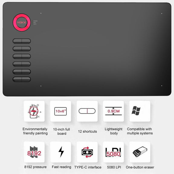 VEIKK A15 10x6 inch 5080 LPI Smart Touch Electronic Graphic Tablet, with Type-C Interface(Blue)