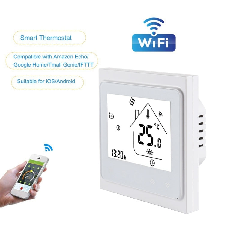 BHT-002GALW 3A Load Water Heating Type LCD Digital Heating Room Thermostat with Time Display, WiFi Control(White)