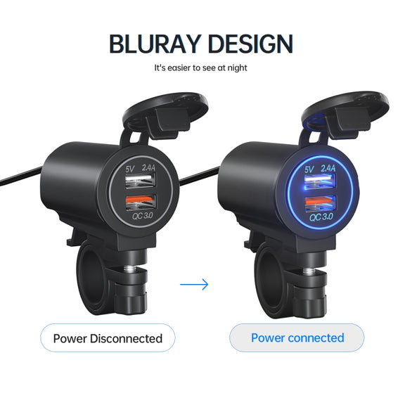 ZH-723F1 Car / Motorcycle QC3.0 Cell Phone Fast Charging Dual USB Car Charger(Blue Light)