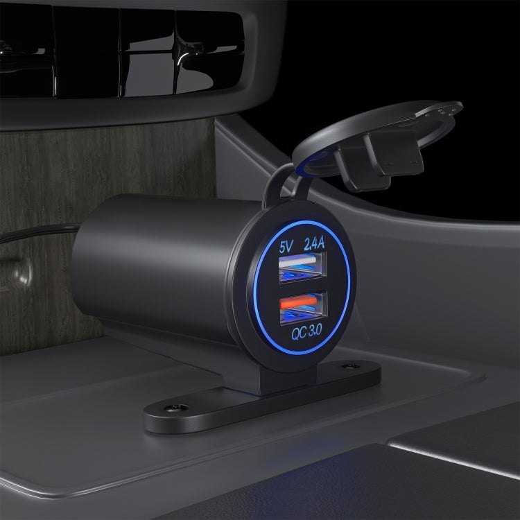 ZH-723F1 Car / Motorcycle QC3.0 Cell Phone Fast Charging Dual USB Car Charger(Blue Light)