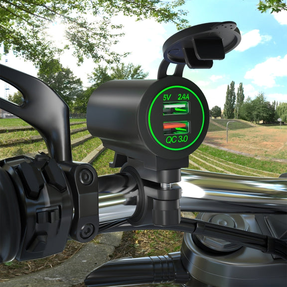 ZH-723F3 Car / Motorcycle QC3.0 Cell Phone Fast Charging Dual USB Car Charger(Green Light)