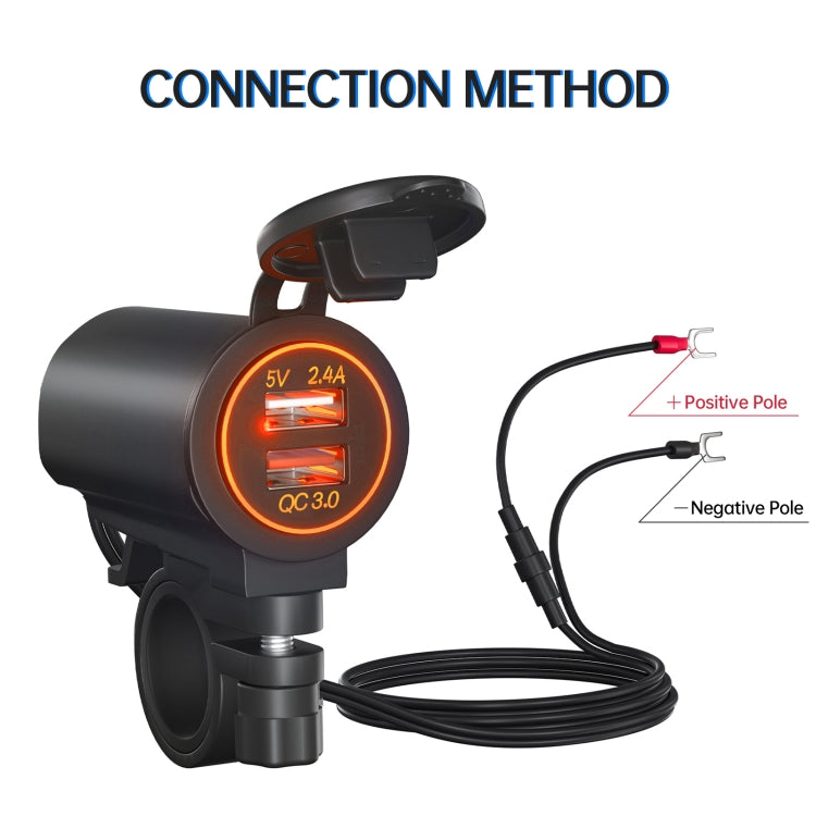 ZH-723F4 Car / Motorcycle QC3.0 Cell Phone Fast Charging Dual USB Car Charger(Orange Light)