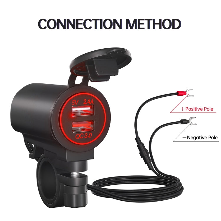 ZH-723F2 Car / Motorcycle QC3.0 Cell Phone Fast Charging Dual USB Car Charger(Red Light)
