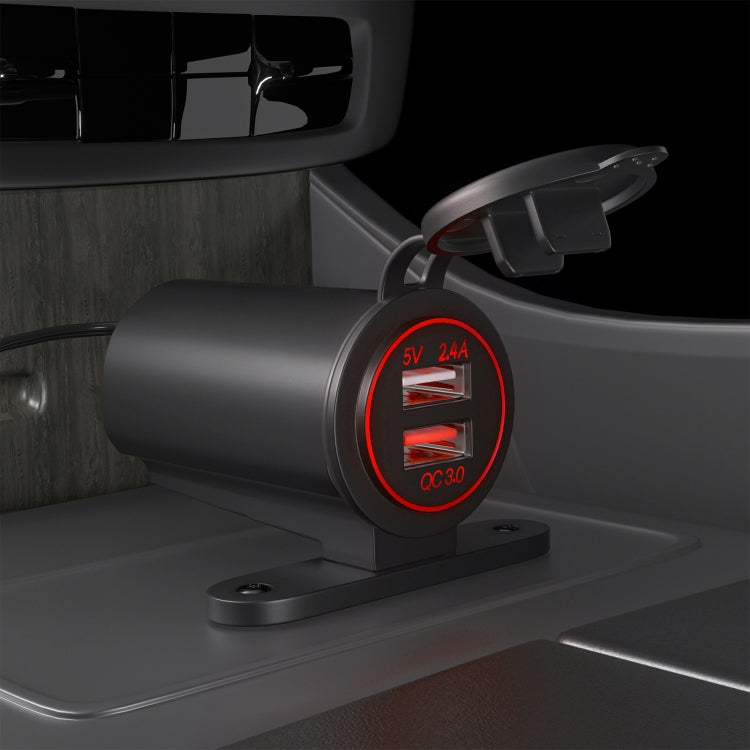 ZH-723F2 Car / Motorcycle QC3.0 Cell Phone Fast Charging Dual USB Car Charger(Red Light)