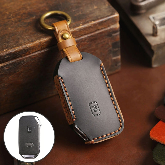For Kia Sorento Hallmo Car Cowhide Leather Key Protective Cover Key Case(Black)