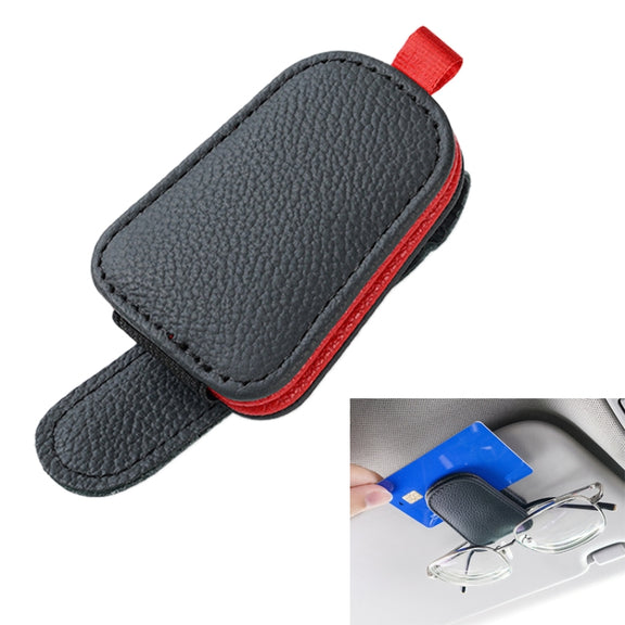 Car Sun Visor Glasses Clip Multi-functional Card Storage Bracket (Black Red)