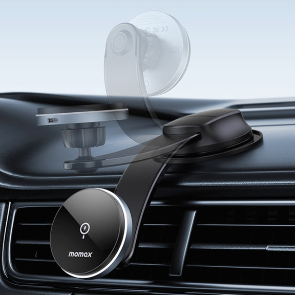 MOMAX CM25B Magnetic Wireless Charger Car Suction Cup Phone Holder