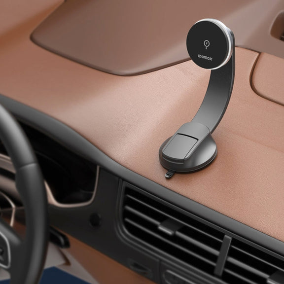 MOMAX CM25B Magnetic Wireless Charger Car Suction Cup Phone Holder