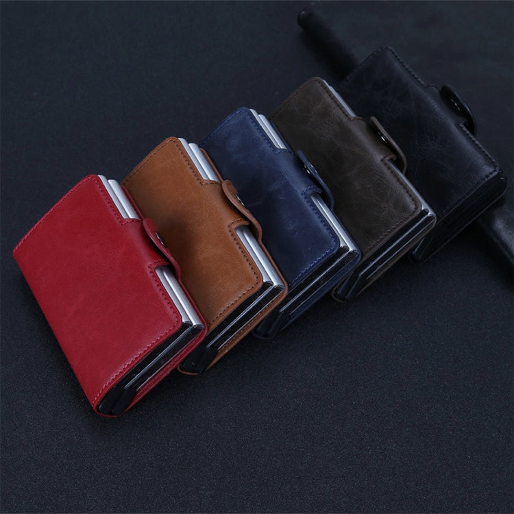 X-7 Antimagnetic RFID  Multi-functional Aluminum Crazy Horse Texture Leather Card Bag Wallet(Dark Blue)