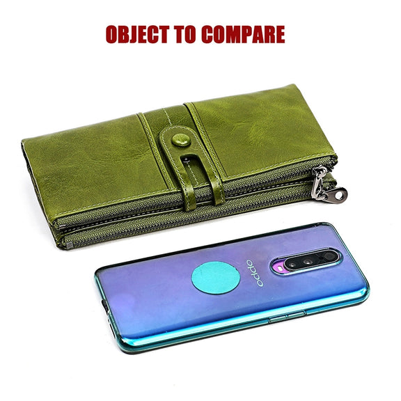 3520 Long Cowhide Leather Folding Anti-magnetic RFID Wallet for Ladies, with Card Slots(Red)