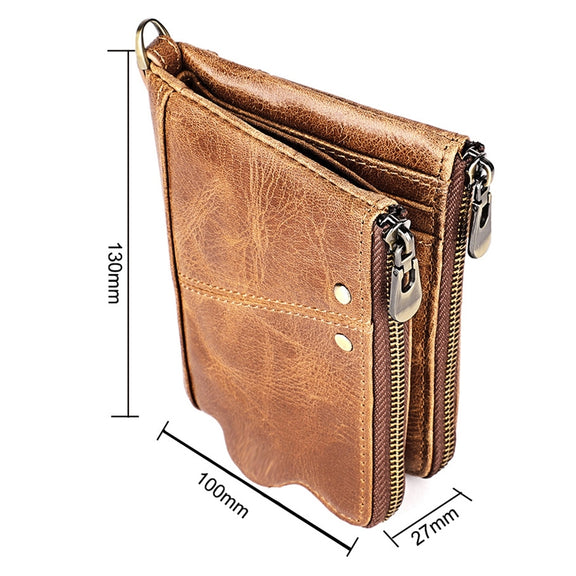 3533 Long Crazy Horse Texture Cowhide Leather Folding Anti-magnetic RFID Wallet Clutch Bag for Men, with Card Slots(Blue)