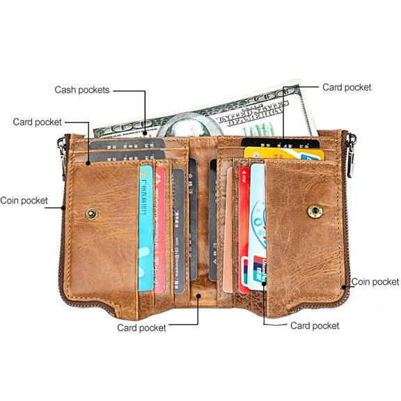 3533 Long Crazy Horse Texture Cowhide Leather Folding Anti-magnetic RFID Wallet Clutch Bag for Men, with Card Slots(Blue)