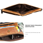 3533 Long Crazy Horse Texture Cowhide Leather Folding Anti-magnetic RFID Wallet Clutch Bag for Men, with Card Slots(Blue)