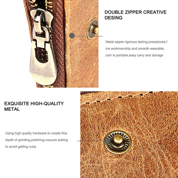 3533 Long Crazy Horse Texture Cowhide Leather Folding Anti-magnetic RFID Wallet Clutch Bag for Men, with Card Slots(Blue)
