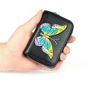 KB152 Butterfly Pattern Zipper Cowhide Leather Organ Shape Multiple Card Slots Anti-magnetic RFID Wallet for Ladies(Purple)
