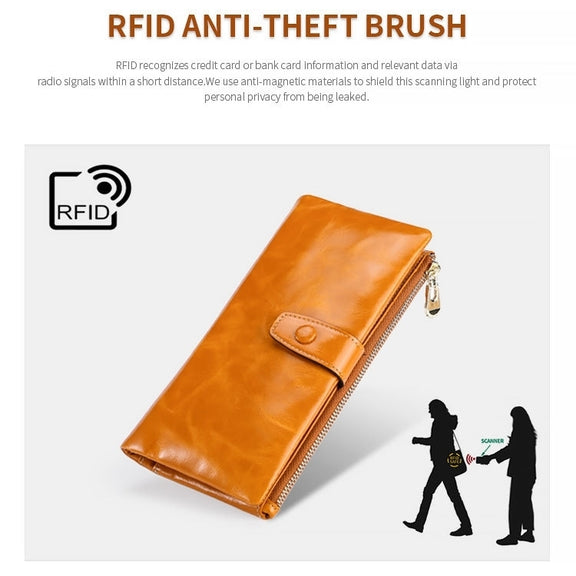 TP-189 Oilskin Leather Multi-functional Zipper RFID Leather Wallet(Brown)