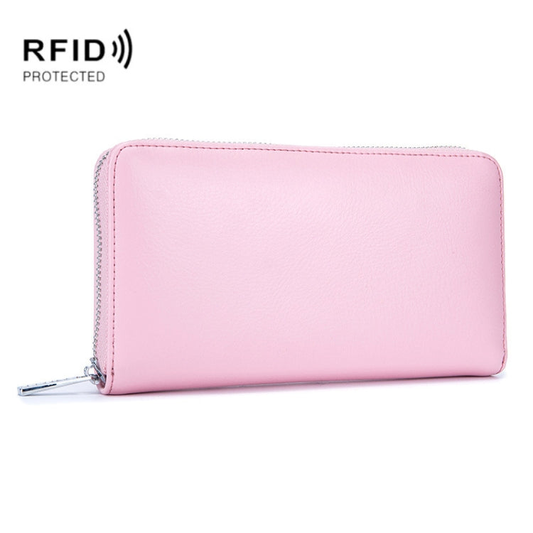 Two-Layer Cowhide Leather Organ Card Holder Multiple-Card RFID Anti-Theft Wallet Bag(Pink)