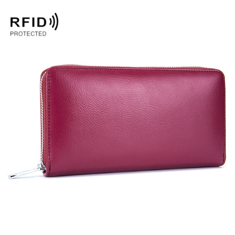 Two-Layer Cowhide Leather Organ Card Holder Multiple-Card RFID Anti-Theft Wallet Bag(Wine Red)