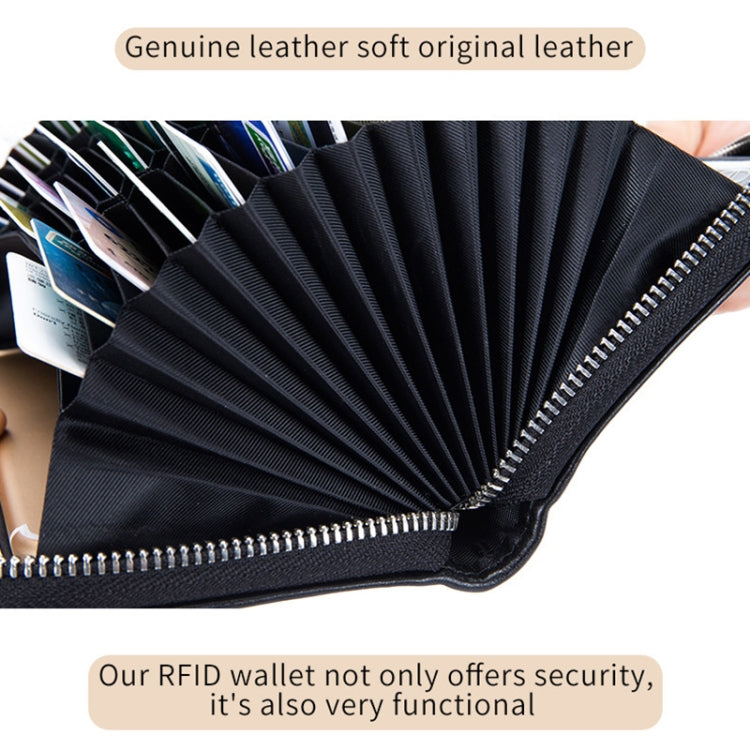 Two-Layer Cowhide Leather Organ Card Holder Multiple-Card RFID Anti-Theft Wallet Bag(Coffee)