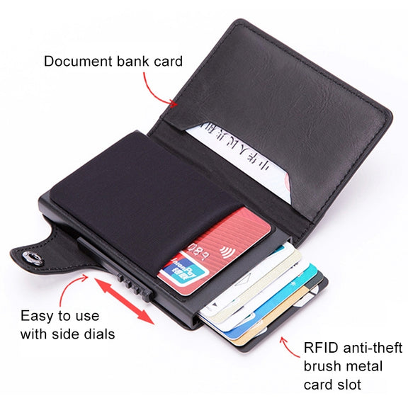 X-51 Automatically Pop-up Card Type Anti-magnetic RFID Anti-theft PU Leather Wallet with Card Slots(Apricot)