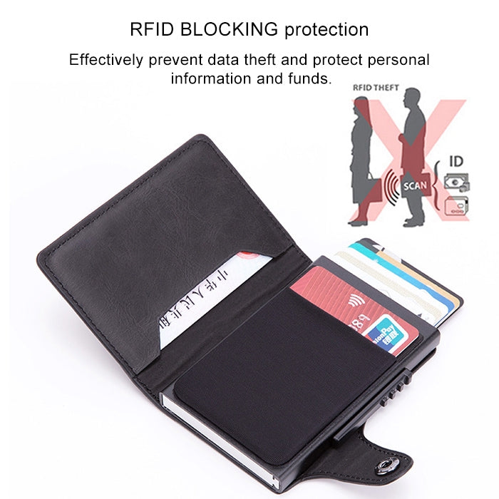 X-51 Automatically Pop-up Card Type Anti-magnetic RFID Anti-theft PU Leather Wallet with Card Slots(Apricot)