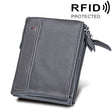 Genuine Cowhide Leather Crazy Horse Texture Dual Zipper Short Style Card Holder Wallet RFID Blocking Card Bag Protect Case for Men, Size: 12.1*9.4*2.7cm(Grey) - Antimagnetic RFID Package by PMC TechLife | Online Shopping South Africa | PMC TechLife | Buy Now Pay Later Mobicred