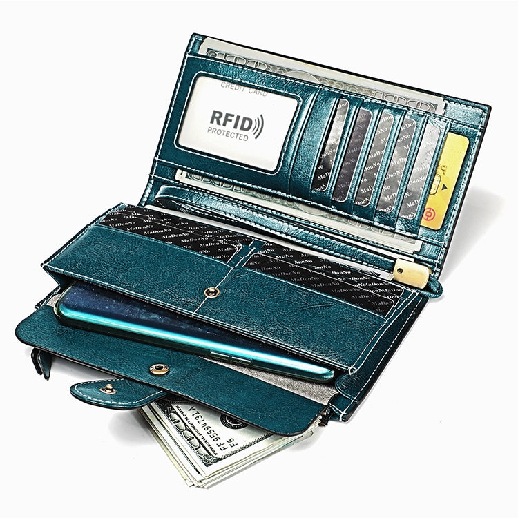 3526 Vintage Oil Wax Texture Large Capacity Long Multi-function Anti-magnetic RFID Wallet Clutch for Ladies (Yellow)
