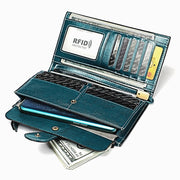 3526 Vintage Oil Wax Texture Large Capacity Long Multi-function Anti-magnetic RFID Wallet Clutch for Ladies (Yellow)