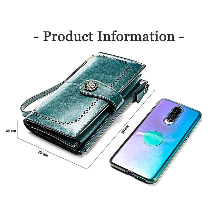3526 Vintage Oil Wax Texture Large Capacity Long Multi-function Anti-magnetic RFID Wallet Clutch for Ladies (Yellow)