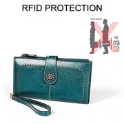 3526 Vintage Oil Wax Texture Large Capacity Long Multi-function Anti-magnetic RFID Wallet Clutch for Ladies (Yellow)
