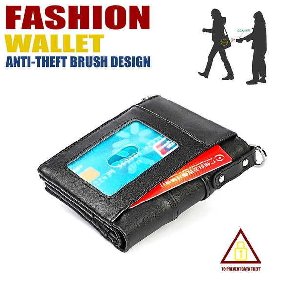 3529 Retro Crazy Horse Texture Double Zipper Anti-magnetic RFID Wallet for Man with Card Slots (Black)