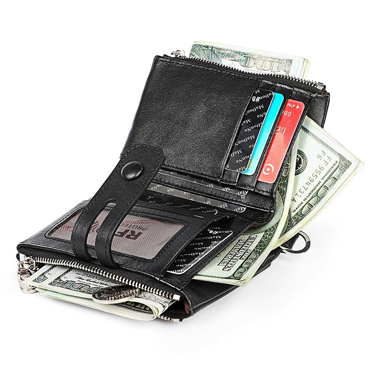 3529 Retro Crazy Horse Texture Double Zipper Anti-magnetic RFID Wallet for Man with Card Slots (Red)