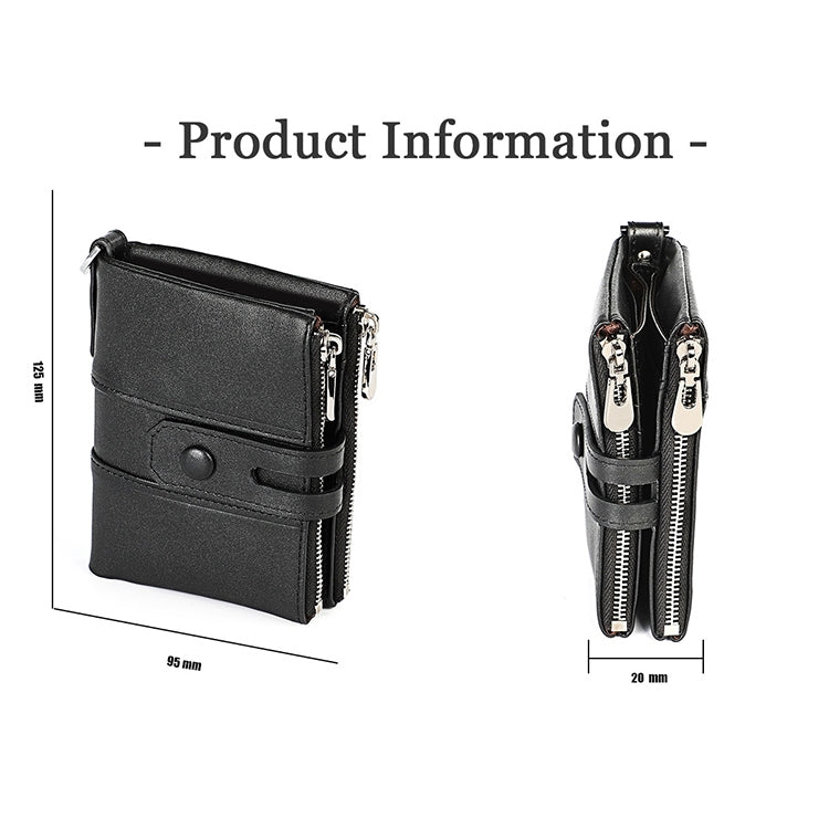 3529 Retro Crazy Horse Texture Double Zipper Anti-magnetic RFID Wallet for Man with Card Slots (Red)