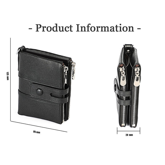 3529 Retro Crazy Horse Texture Double Zipper Anti-magnetic RFID Wallet for Man with Card Slots (Red)