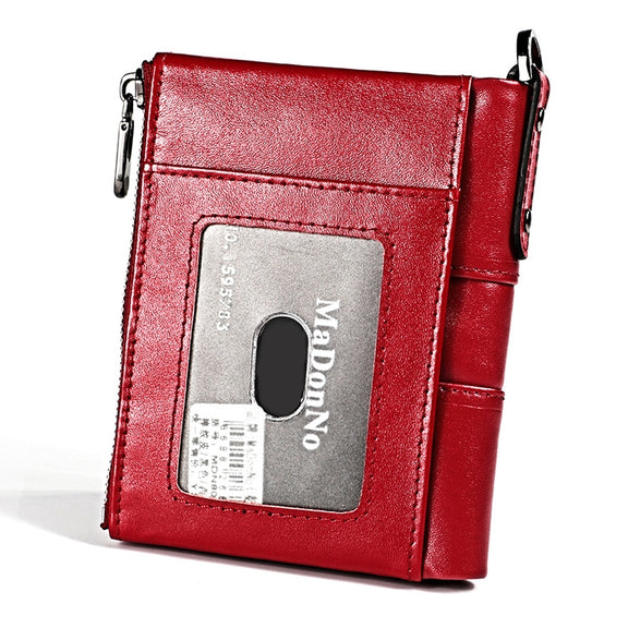 LT3529 Retro Crazy Horse Texture Double Zipper Anti-magnetic RFID Chain Wallet with Card Slots (Red)