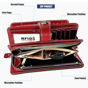 3556 Large Capacity Long Multi-function Anti-magnetic RFID Wallet Clutch for Ladies with Card Slots (Black)
