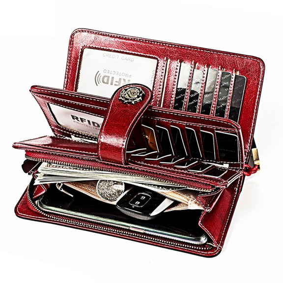 3555 Large Capacity Long Multi-function Anti-magnetic RFID Wallet Clutch for Ladies with Card Slots (Pink)