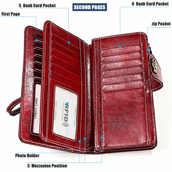 3555 Large Capacity Long Multi-function Anti-magnetic RFID Wallet Clutch for Ladies with Card Slots (Pink)